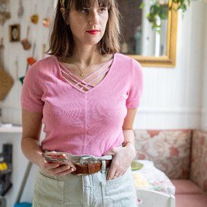 Beautiful Pink shirt with details on neck line